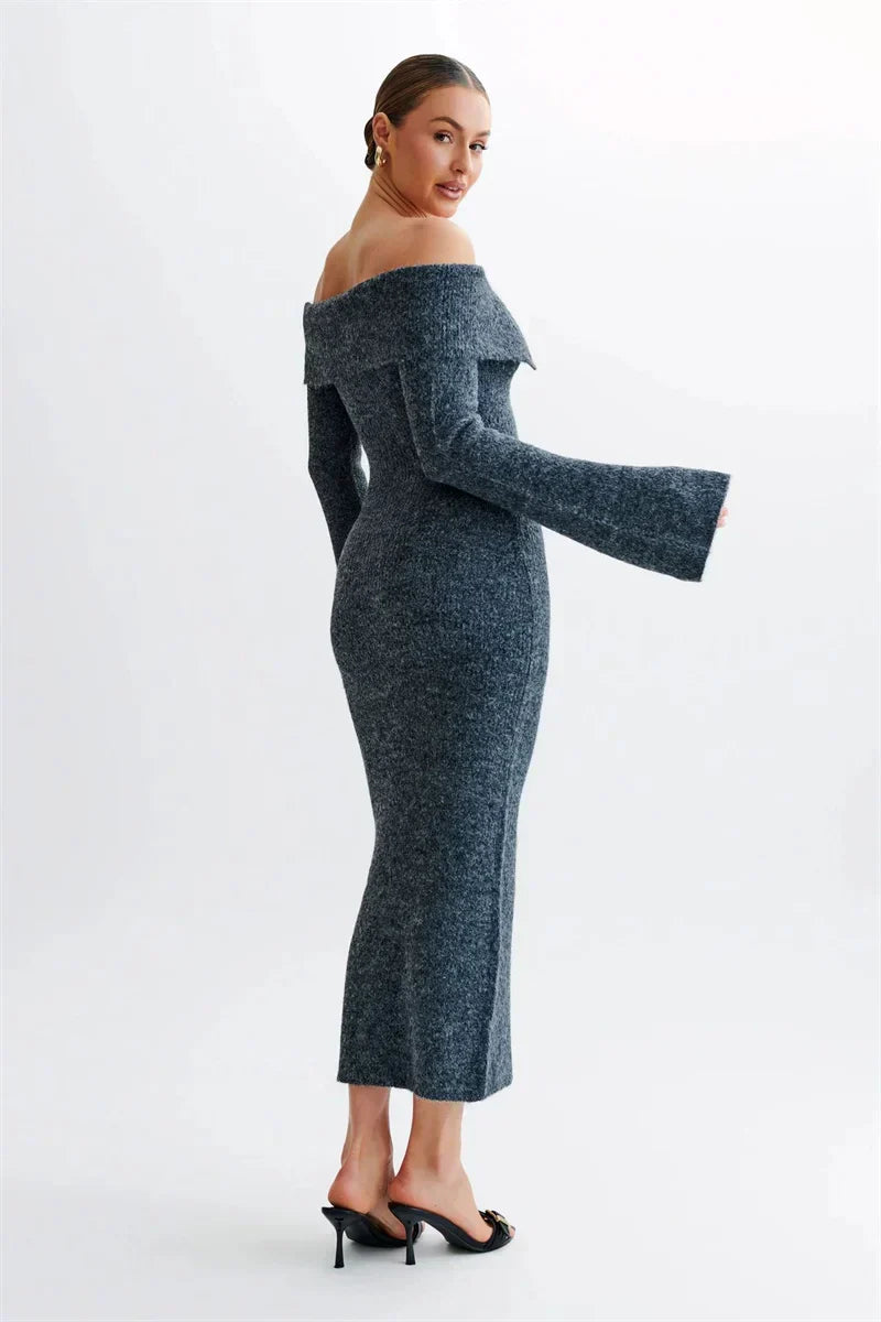 Sukienka midi Off-Shoulder Fluffy Knit